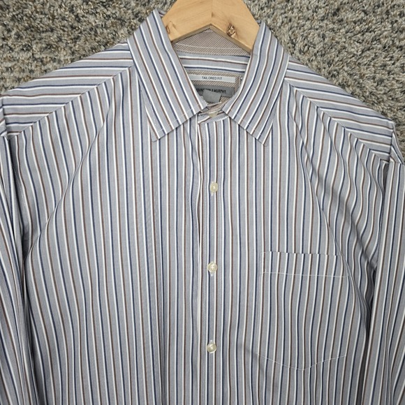 Johnston & Murphy Shirt Mens Large Blue Button Up Tailored Fit Striped Cotton - Picture 4 of 7
